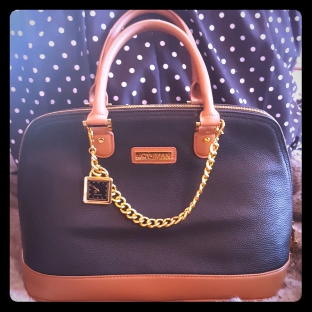 Joy & Iman Black & Tan Leather Bag/Travel Bag